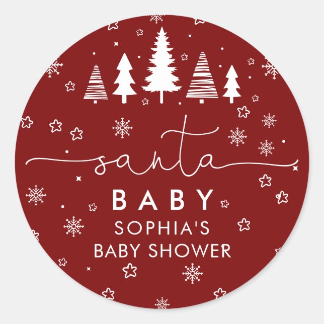 Minimalist Christmas Baby Shower Red Classic Round Sticker (Front)