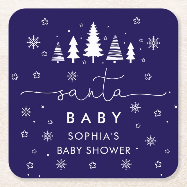 Minimalist Christmas Baby Shower Square Paper Coaster (Front)