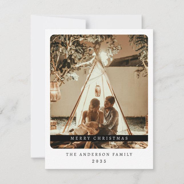 Minimalist Christmas Black and White Simple Photo Holiday Card (Front)