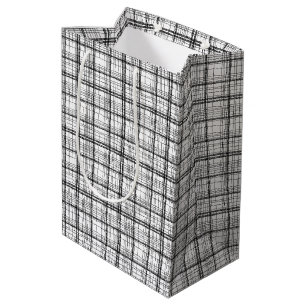 Minimalist Christmas Black & White Drawing Plaid Medium Gift Bag