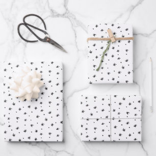 Minimalist Christmas Black & White Simple Stars Wrapping Paper Sheet