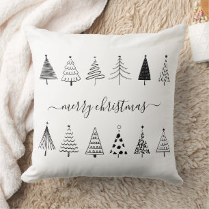 Minimalist Christmas Blank & White Trees Pattern Cushion