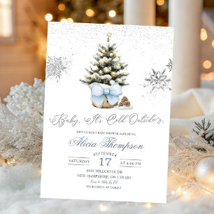 Minimalist Christmas Bow Snowflake Baby Shower Invitation