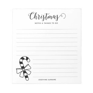 Minimalist Christmas Candy Cane With Bow Line Art Notepad