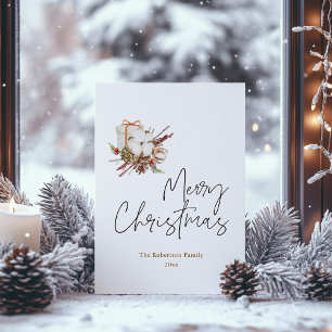 Minimalist Christmas Card with Cotton Bouquet