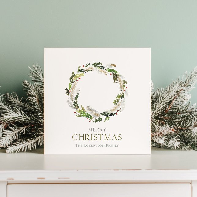 Minimalist Christmas Card with Greenery Wreath (Creator Uploaded)