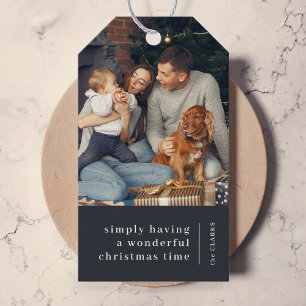 Minimalist Christmas   Charcoal Grey Family Photo Gift Tags