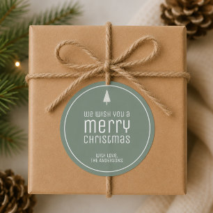 Minimalist Christmas Custom Sage Green Holiday Classic Round Sticker