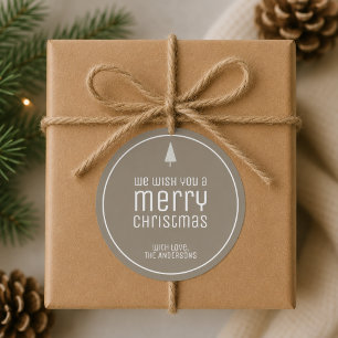 Minimalist Christmas Custom Taupe Holiday Classic Round Sticker
