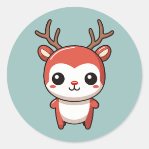 Minimalist Christmas Cute Baby Rudolph Reindeer Classic Round Sticker