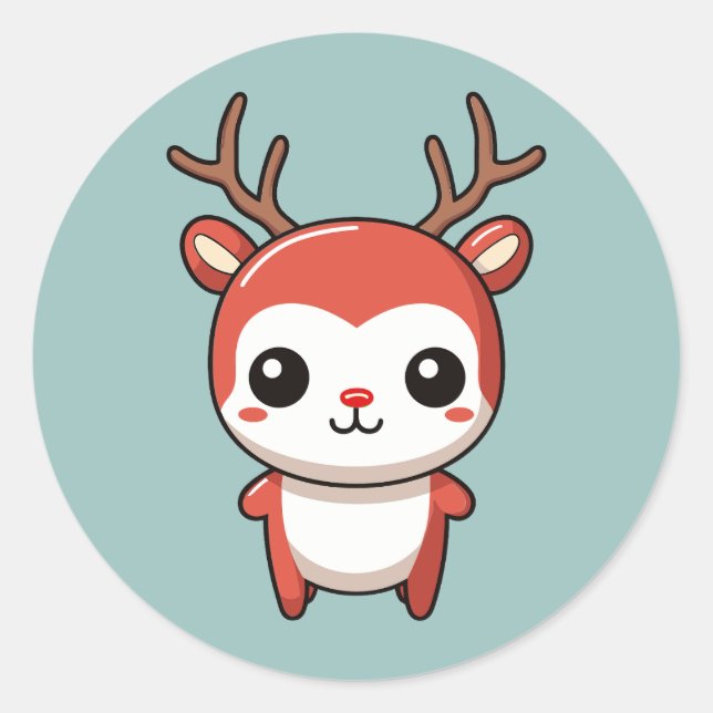 Minimalist Christmas Cute Baby Rudolph Reindeer Classic Round Sticker (Front)