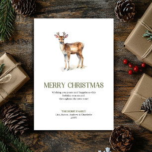 Minimalist Christmas Deer Neutral Script Holiday