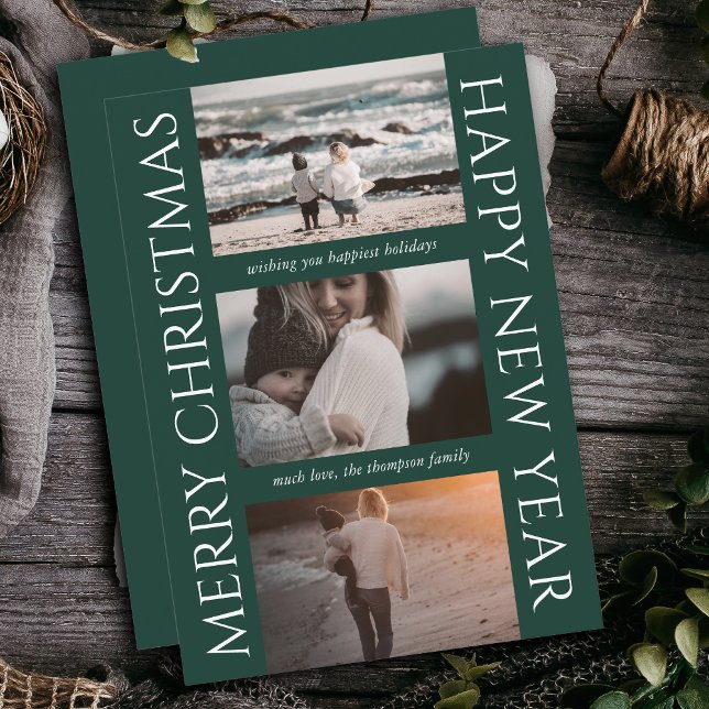 Minimalist Christmas Elegant Simple Photo Collage Holiday Card (Creator Uploaded)