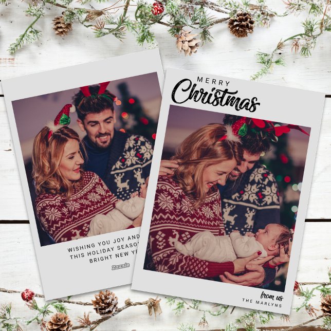 Minimalist Christmas Family 2 Photos Holiday Card (Creator Uploaded)