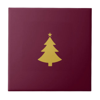 Minimalist Christmas Gold Tree, Burgundy Wine Tile