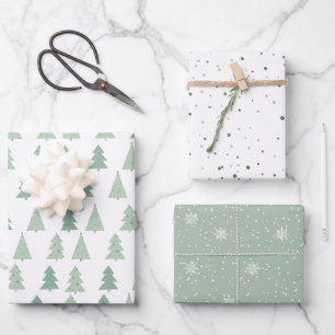 Minimalist Christmas Green Pine Gift Wrapping Paper Sheet