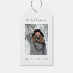Minimalist Christmas Grey Chevron Photo Gift Tags