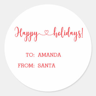 Minimalist Christmas Happy Holiday Classic Round Sticker