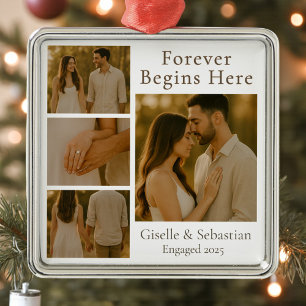 Minimalist Christmas Holiday 4 Photo Engagement Metal Tree Decoration