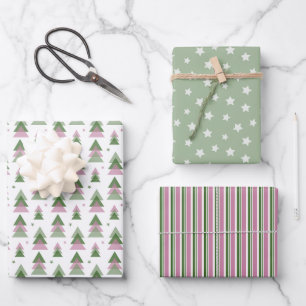 Minimalist Christmas in Pink & Green Wrapping Paper Sheet