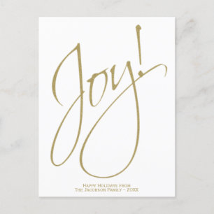 Minimalist Christmas Joy Gold & White Typography Holiday Postcard