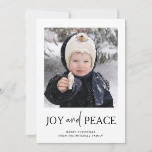Minimalist Christmas One Photo Joy and Peace Holiday Card