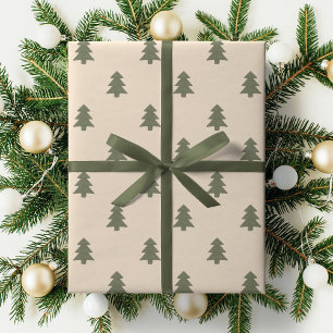 Minimalist Christmas Pine Tree Neutral Boho Winter Wrapping Paper