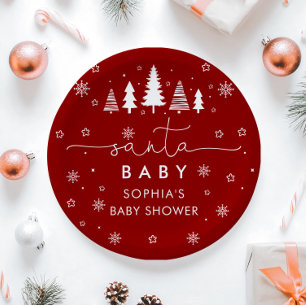 Minimalist Christmas Red Santa Baby Shower Paper Plate