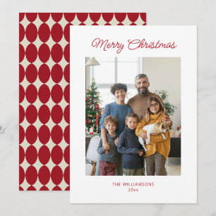 Minimalist Christmas Red Script Vintage Photo Holiday Card