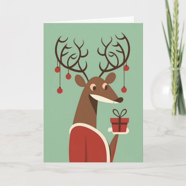 Minimalist Christmas reindeer gift present holiday Card (Front)