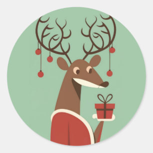 Minimalist Christmas reindeer gift present holiday Classic Round Sticker
