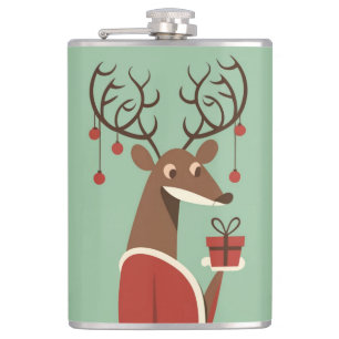Minimalist Christmas reindeer gift present holiday Hip Flask