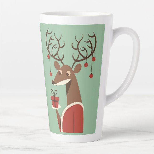 Minimalist Christmas reindeer gift present holiday Latte Mug (Right)