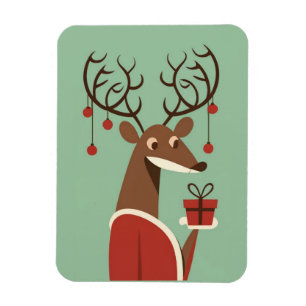 Minimalist Christmas reindeer gift present holiday Magnet