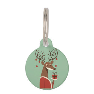 Minimalist Christmas reindeer gift present holiday Pet Tag