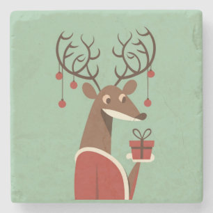 Minimalist Christmas reindeer gift present holiday Stone Coaster