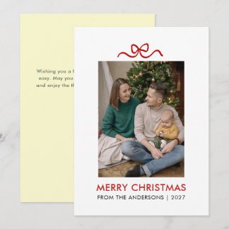 Minimalist Christmas Ribbon Single Family Photo Holiday Card