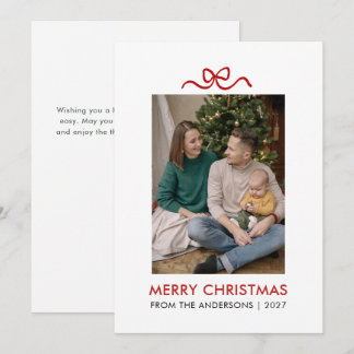 Minimalist Christmas Ribbon Single Family Photo Holiday Card