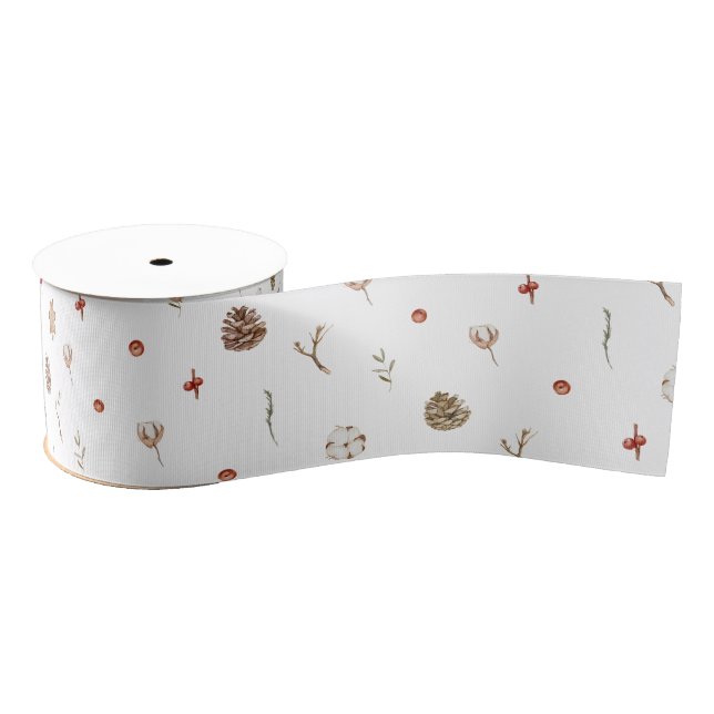 Minimalist Christmas Ribbon with Pinecones Grosgrain Ribbon (Spool)