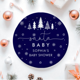 Minimalist Christmas Santa Baby Shower  Paper Plate