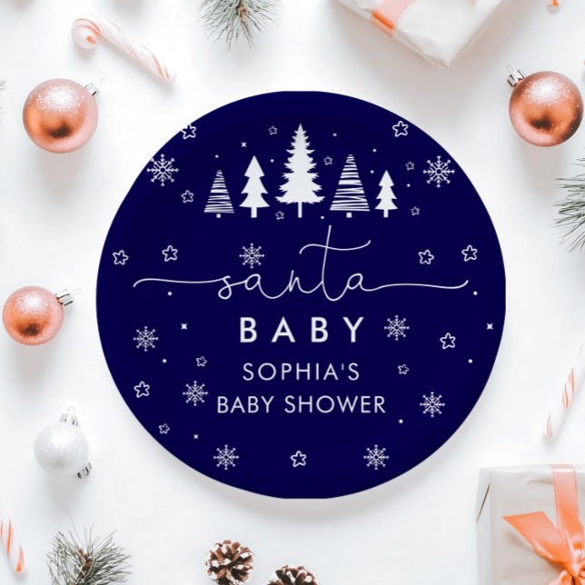 Minimalist Christmas Santa Baby Shower  Paper Plate (Creator Uploaded)
