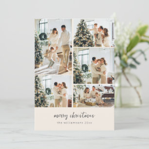 Minimalist Christmas Script 6 Photo Collage Ivory Holiday Card