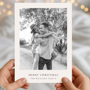 Minimalist Christmas Simple Black and White Photo Holiday Card