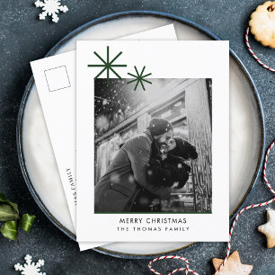 Minimalist Christmas Simple Green Photo  Holiday Postcard
