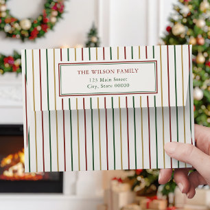 Minimalist Christmas Stripes Return Address Envelope