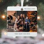 Minimalist Christmas Then There Were Five Family Metal Tree Decoration<br><div class="desc">Mark the excitement of your growing family with the Minimalist Christmas Then There Were Five Family Metal Ornament. This sleek, shatterproof metal ornament serves as the perfect keepsake for your family’s first Christmas as five. Designed to display two cherished photos, it captures the joy of your most precious moments, from...</div>