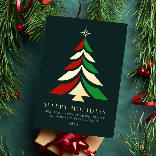 Minimalist Christmas Tree Corporate Greeting Foil Holiday Card (Creator Uploaded)