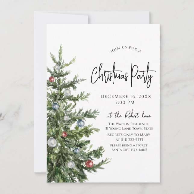 Minimalist christmas tree dinner holiday invitation (Front)