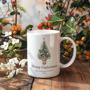 Minimalist Christmas Tree Family Name Year Coffee Mug