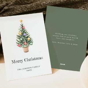 Minimalist Christmas Tree  Family Name Year  Holiday Card